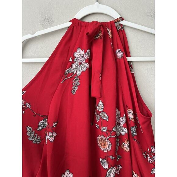 BB DAKOTA Top Womens Small Laura Floral Print High Low Red Halter Tie Flowy Boho - Picture 4 of 8